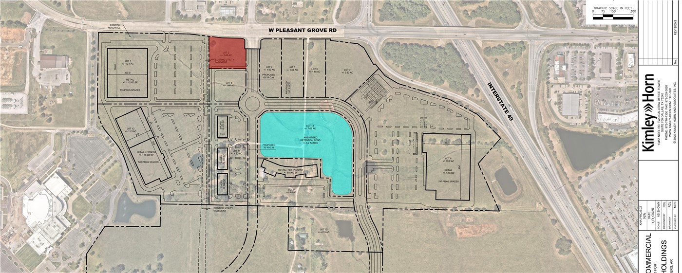 Exceptional Site Development Opportunity! +/- 1.45 acres of prime commercial land just off I-49 in Rogers. This highly visible site offers direct access from Exit 81 and boasts full utility accessāwater, sewer, and gas at the street, and electric on site. The current site plan is preliminary; shape, size, and access are subject to change and can be tailored to suit the end user. Surrounded by top national retailersāWalmart, Starbucks, Chick-fil-A, McDonald's, Academy, Ross, and a future Dick's Sporting Goodsāthis location is ideal for high-traffic commercial use. Traffic counts reach +/- 110K VPD on I-49 and 18K on W Pleasant Grove Rd. Perfect for restaurants, QSRs, pharmacies, coffee shops, banks, and general retail. Just 2.5 miles to Top Golf and Walmart AMP, 10 minutes to Walmartās new HQ, and under 20 minutes to XNA. UAMS is building next door, and Schuber Mitchell Homes plans +/- 520 units nearby. Avg. household income within 1 mile is +/- $170Kādriving growth at this dynamic location.