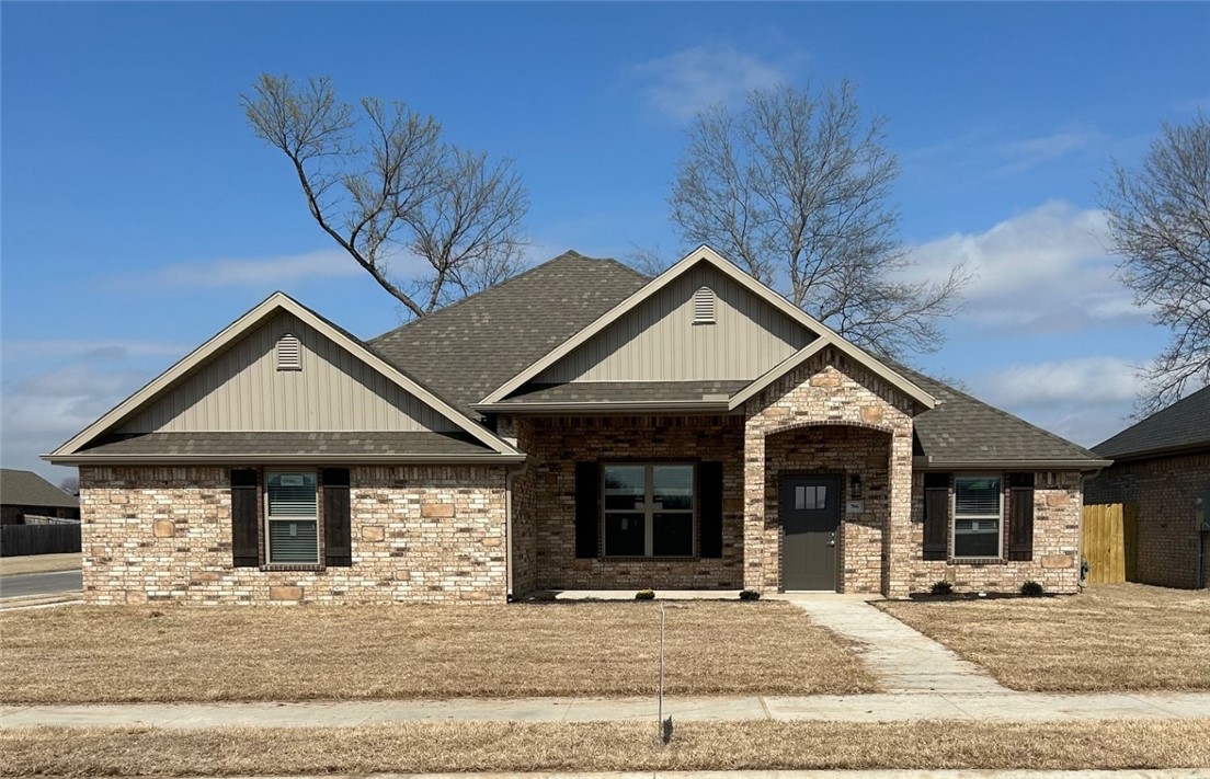 Remarkable new construction 3 bedroom, 2 bathroom single story with 3 car garage home now available. Kitchen is complete w Stainless Steel appliances, gas range, Microwave vent hood, pantry, and granite countertops. Large Fireplace in the living room is the perfect focal point. Details throughout include wood cased windows complete with 2 in blinds. Large front porch, fully sodded oversized yard, landscaping & privacy fence give the home tremendous curb appeal. The back porch is covered & home has fully installed gutters. Keyless pad on garage door for ease of access. Master bedroom has an oversized tile shower. The Master bedroom and closet conveniently wraps around into the laundry room located close to the garage for ease of access. Exterior brick construction creates long life & ease of maintenance. Interior finishes may vary, photos are of similar floor plan.