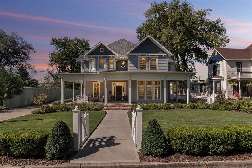 Gorgeous Downtown Bentonville home in Bogle Park area!Built in 2011 w/Historic Charm.Curb appeal w/wrap around porch & fully landscaped.Home is featured in upcoming film "Fredi" w/several scenes shot inside & outside.Reclaimed wood, reclaimed stained glass add to the historic feel.680 sq ft attached apartment includes double-sided fireplace,full kitchen,living room,bedroom&bathroom.Perfect in-law suite or VRBO.Home features include stainless steel appliances, hand scraped hardwood floors,granite countertops,unique custom light fixtures. Abundant in entertaining space w/ formal sitting room &dining room.Eat-in kitchen is open to living room w/fireplace & built-ins.Built-in bookshelf opens to storm shelter.Covered patio & privacy fenced backyard w/beautiful landscaping throughout,the perfect outdoor living space.Master suite w/attached bath & walk-in closets.This home is a MUST SEE!!