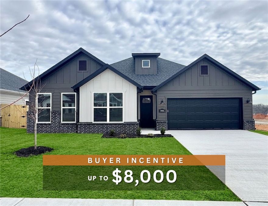 Fence, blinds and gutters included! Discover your dream home in the sought-after Osage Hills neighborhood. Clinton plan with garage on the right & South facing! 9 ft ceilings, linear electric fireplace in the living room, LVP flooring throughout the main living areas and primary bedroom, quartz countertops and more. Chef's kitchen boasting frigidaire stainless steel appliances, gas range, pantry, quartz countertops, bar pull handles, large island and gorgeous backsplash. Luxurious primary bedroom features abundant natural light, while the spa-like primary bathroom offers a walk-in shower, double sinks and spacious walk-in closets. Two secondary bedrooms on the main level, a 4th bedroom upstairs that would be a perfect bonus room & a separate laundry room. Nestled on a generous lot with covered patio that overlooks the serene sodded, fully fenced backyard. Sturdy concrete siding & brick! Model home located at 6008 SW Coywolf St- Lot 122.