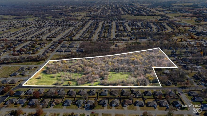 19.22 Acres...One of the largest undeveloped parcels in the heart of Centerton. Great corner with over 1,400 ft of existing street frontage.  Many development options with the R-3 Zoning.  1.5 miles from Bentonville West High School.  Sewer and water at street, this property is ready for development.  Marketing photos with boundary outlines are approximate, not exact.