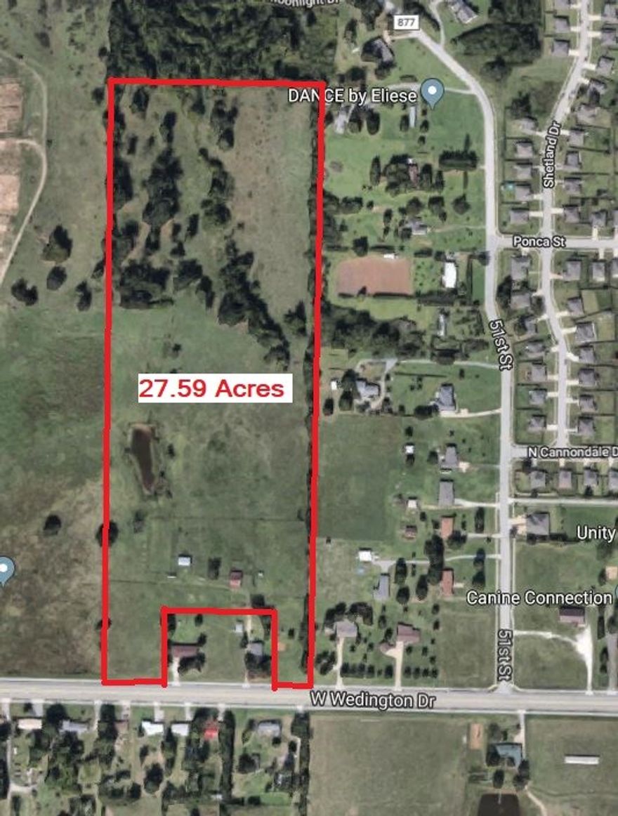 Development opportunity with this mostly level 27 acre tract. Its located only 3 minutes from I 49 and 6 minutes ot UofA campus. Over 300' of frontage on Wedington Dr. Approved for Mini-Storage on County portion of property. Great place to build your dreams and your fortune!