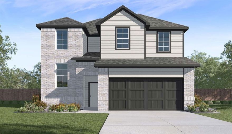 The Lovely Pierce plan in Pine Hollow by D.R. Horton! This community offers two story homes with spacious living areas, perfect for entertaining and everyday comfortable living. This home features 4 bedrooms, 3.5 baths, and a game room upstairs! You’ll enjoy a beautiful modern electric fireplace with a poplar mantle in the living room!  Full oak Tread Staircase with black modern handrails-Bathroom 1 will be tile flooring- Beautiful Wood Laminate click LVP first and second floor! In the kitchen, you’ll find stunning quartz countertops, tile backsplash, and a gas range. The primary bedroom has an ensuite complete with quartz countertops, dual sinks, freestanding tub, a walk-in shower with tiled walls!  The living room, each bedroom, and game room will have a fan. Home exterior features painted brick and Hardie® siding  (per plan).  Covered patio (per plan). The programmable thermostat allows you to effortlessly control your environment with the touch of a button! Taxes and parcel TBD.