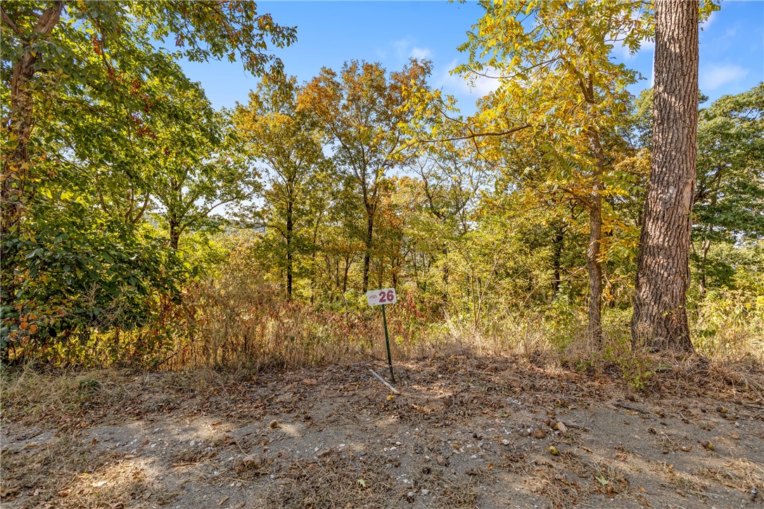 Lot 26 (0.80 m/l ac) of Round Mountain Estates offer great views to the west! This lot has the ability to have a walkout basement home, has hardwoods and indigenous rock features. RME is a new, master planned, exclusive subdivision located 10 minutes west of Harrison, AR. The following utilities are already on site making the building process much easier for you; natural gas, fiber optic internet, electric, public water, and sewer. Interested in your family seeing the star lights instead of those city lights? RME is what you've been searching for! RME features a 350 +/- acre common area for its residents that includes a stocked fishing pond, Kissing Rock trail, natural springs to explore, Baby Canyon trail, incredible bluff lines to climb, and views for hundreds of miles that will not only take your breath away but will forever be etched in your memory! Neighborhood amenities coming soon.
