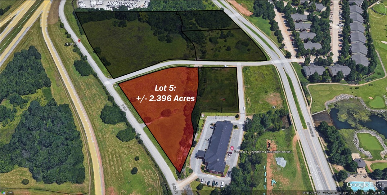 Exceptional +/- 2.396 Acre commercial property offering prime development potential in a rapidly growing community. Zoned C-2 Urban Thoroughfare Commercial, it is ideally situated just off I-49, the major interstate system running through Northwest Arkansas, which sees approx. 109,000 VPD. Public water and sewer available at the street. It can be purchased as a whole or divided into four separate parcels, making it a flexible investment opportunity in a high-traffic location.