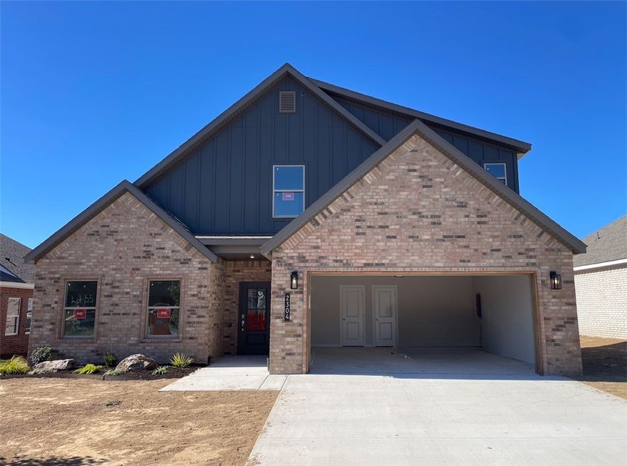 Beautiful New Construction Home in Heritage Ranch Subdivision! This 2,148 SF home has 4 bedrooms, spacious open living, abundant storage, and large covered patio. Foyer entry welcomes you in with garage access to the right and a guest bedroom and bathroom to the left. The living room boasts vaulted ceilings and a fireplace feature, along with great natural light. Gorgeous LVP flooring throughout the living areas. The kitchen is open to living and dining, perfect setup for everyday and entertaining. A massive pantry offers amazing storage space. Bright dining area with backyard views. The primary suite is a spacious and relaxing retreat with attached bath featuring a large shower, soaking tub, and WIC connecting to laundry. Upstairs are two guest bedrooms and guest bath. 2 car garage has extra storage closet. The covered patio is an excellent outdoor living space and enjoy your yard space. Located next to Schools, Aquatic Center, and Parks. Nearby John Brown University and historic Downtown Siloam Springs.