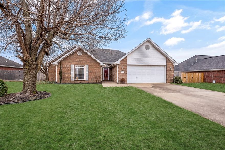 Welcome home! This well-maintained and charming property is a perfect opportunity for first-time buyers looking for comfort, convenience, and value in the heart of Northwest Arkansas. Cathedral ceilings and large windows fill the home with natural light, creating a bright and inviting atmosphere. You’ll love the ample storage throughout, including generous closet space and plenty of cabinetry in the kitchen. New LVP makes the home friendly to all furry companions! Centrally located near shopping, restaurants, entertainment, schools, and parks, this home makes everyday living easy. Step outside to a fully fenced backyard with mature trees—ideal for pets and kiddos. A storage shed with electricity conveys, offering extra space for hobbies or projects. Move-in ready and easy to love, this home is a great place to start your homeownership journey.