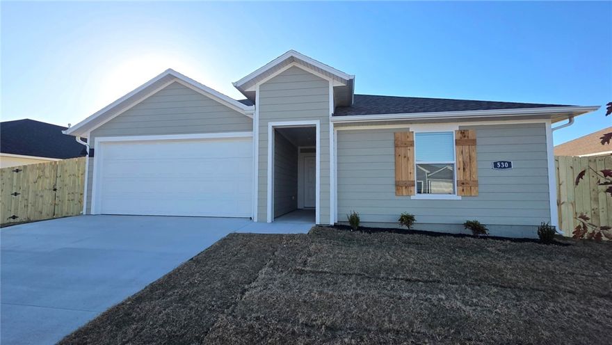 Sold before print! Beautiful Bellvue plan in Selah Meadows, our newest home community situated in the heart of Prairie Grove.  Each home in Selah Meadows is meticulously crafted with attention to detail, creating a space that feels both luxurious and welcoming.  From the moment you walk through the door, you'll be greeted by modern features and spacious layouts that cater to every lifestyle. Our homes boast premium finishes and thoughtful designs, ensuring that you'll be stepping inside your own personal oasis. These homes will be complete with LVP flooring throughout, wood shelving in all closets, pantry and utility room.  Kitchen will have granite counters, 36-inch cabinets, stainless steel appliances! Ceiling fan in Living room and Bedroom One.  Bedroom one bath will have granite kitchen counters, double sinks, and a walk-in shower. Home will have a Garage Door Opener, and a Landscape package. Home will have Beautiful 4 Sides Hardie Siding®.