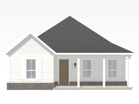 Lily elevation A with gas fireplace, natural lighting and double oven with cook top in an open concept floorplan.