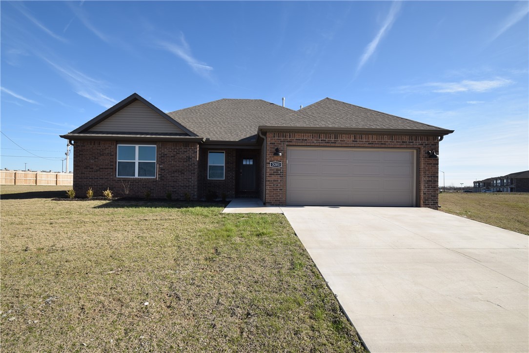 Nestled on a spacious corner lot, this well thought out floor plan packs so much into 1607 SF! The open concept boasts a spacious living room with stunning brick fireplace, a dream kitchen with island, stainless appliances, and granite counters, a mudroom with built-in mud bench off the garage, large laundry room, and very comfortable owner's suite with walk-in closet, shower and whirlpool tub. Additionally, you'll love the inviting exterior, oversized back yard, and outstanding resort style community pool, pavilion, and playground with park benches and grill! Located just minutes from the vibrant and bustling downtown area, Siloam Springs Country Club, bike park, and the Highway 412 and 59 Corridors, the location simply can't be beat! This home is completely finished and move-in ready. Don't wait and get in this beautiful new construction home today! **Please note gas logs are not included for libaility reasons.**