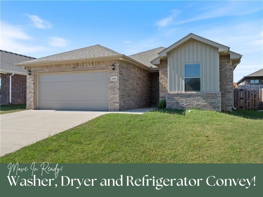 Built in 2022 and located in the Bentonville School District, this well maintained east facing home offers a functional open concept layout ideal for everyday living and entertaining. The oversized kitchen opens to the living area with a cozy fireplace, creating a warm and inviting gathering space. The primary suite features a spacious walk in closet with convenient direct access to the laundry room. Refrigerator, washer, and dryer convey, making this home truly move in ready. Residents enjoy access to a neighborhood dog park and a convenient location just minutes from shopping, dining, and approximately 10 minutes to XNA Airport.