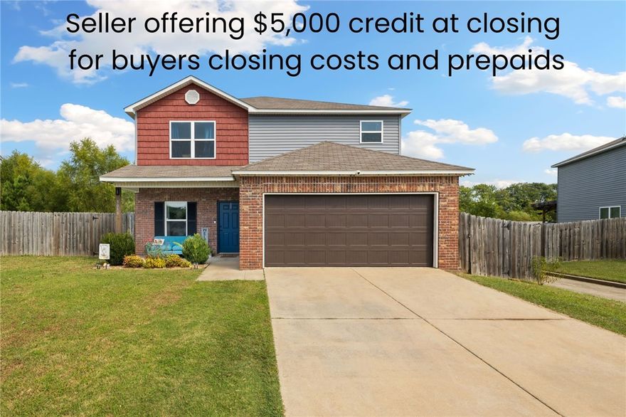 Enjoy modern comfort in this beautifully designed home backing to greenspace and located less than 3.5 miles from the University of Arkansas. All bedrooms are upstairs, including a spacious primary suite with private bath and walk-in closet. The main level offers an open-concept kitchen, dining, and living area—ideal for gatherings or everyday life. A bright flex room on the main floor adds versatility as an office, playroom, or studio. Step outside to a covered deck and a large fenced backyard with greenspace behind, providing a natural buffer and added privacy. Just 1 mile from Creekside Park in Farmington, featuring a warrior-style obstacle course, pickleball courts, walking track, tennis, and basketball. With nearby schools, shopping, dining, and outdoor recreation, this home blends convenience with thoughtful design. Don’t miss it!