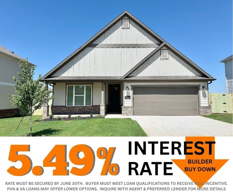 5.49% INTEREST RATE/BUILDER BUY DOWN & fence, blinds and gutters included! Discover your dream home in the new neighborhood- Jacob's Crossing. Cooper plan with garage on the right & East facing! 9 ft ceilings, linear electric fireplace, LVP flooring throughout the main living areas & primary bedroom, quartz countertops & more. Chef's kitchen boasting frigidaire stainless steel appliances, gas range, pantry, quartz countertops, bar pull handles, large island and gorgeous backsplash. Luxurious primary bedroom features abundant natural light, while the spa-like primary bathroom offers a walk-in shower, tub, double sinks, and spacious walk-in closets. Additional features-secondary bedroom on the main level, 2 large secondary bedrooms upstairs and a functional laundry room. Nestled on a generous lot with covered patio that overlooks the serene sodded, fully fenced backyard, creating an exceptional living experience. Sturdy concrete siding! Model home located at 3631 Tranquility St- Lot 1.