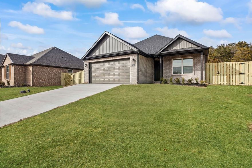 Gorgeous home in the Rolling Plains Subdivision! Wonderful layout provides functionality for the whole family. Inviting living space with vaulted ceilings and electric fireplace help to create a warm ambiance for gatherings. Delight kitchen is equipped with sleek stainless steel appliances, pantry and lovely dining area. Elegant granite countertops are throughout the entire home. Designed with practicality with spacious bedrooms and split bedroom floorplan. Fully fenced backyard which features a lovely open patio, perfect for outdoor dining, entertaining, or simply relaxing after a long day. Located in charming West Fork that is close to schools and parks. White River and Riverside park are only moments away. Enjoy the convenience of easy access to I-49 for a simple commute. Only 10 minutes away to Fayetteville amenities! White River and Riverside Park and Trails are less than 3 minutes away. Move in ready and waiting for you!