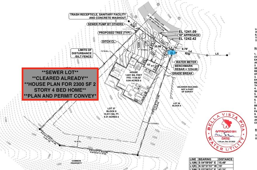 Turn key SEWER lot ready to build on!  Surveyed, Cleared, Pinned for Home, Permitted Sewer Lot with House plan ready to build on.  Bring your own builder or we can build it for you!  2300 SF, 4 bedroom home is already permitted for this one.  Clearing, survey and permits paid which save you money on the front end and no wait period to start building.  Survey, House plan and permit convey with the purchase.