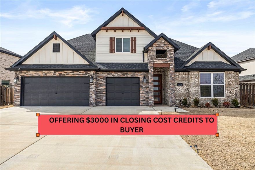 ** OFFERING $3000 TOWARDS BUYERS CLOSING COSTS**Beautiful 4 bed plus Bonus/Media room making it a total of 5 rooms!, 4 bath home offering 2,791 sqft in a highly desirable Tuscany Centerton community, ideally situated right in front of the community area. This east-facing home is in like-new condition and features an excellent layout with the primary suite on the main level plus an additional main-level bedroom with its own full bath—perfect for guests or multi-generational living. Upgrades include smart switches for convenient control, bright daylight lighting, extended ceiling WiFi for seamless connectivity, and ceiling-mounted Sonos speakers in the media room for an immersive experience. The extended back patio with double fans is perfect for outdoor entertaining, and the fenced backyard provides privacy and space to enjoy. Epoxy-coated garage floors add durability and a clean finish. Located in a great community, this move-in ready home combines comfort, technology, and thoughtful upgrades throughout.