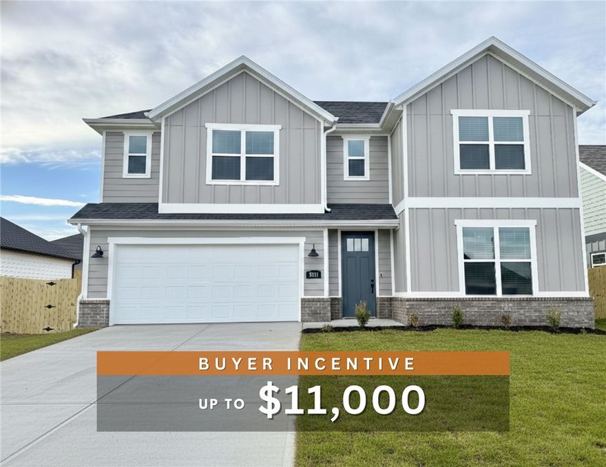 Fence, blinds and gutters included! Discover your dream home in the sought-after Osage Hills neighborhood. Delta plan with garage on the left and North facing! 9 ft ceilings, linear electric fireplace in the living room, LVP flooring throughout the main living areas and primary bedroom, quartz countertops and more. Chef's kitchen boasting frigidaire stainless steel appliances, gas range, pantry, quartz countertops, bar pull handles, large island and gorgeous backsplash. Luxurious primary bedroom features abundant natural light, while the spa-like primary bathroom offers a walk-in shower, tub, double sinks, and spacious walk-in closets. Additional features include a study on the main level, two large secondary bedrooms upstairs and a separate laundry room. Nestled on a generous lot with covered patio that overlooks the serene sodded, fully fenced backyard. Sturdy concrete siding & brick! Model home located at 6008 SW Coywolf St- Lot 122.