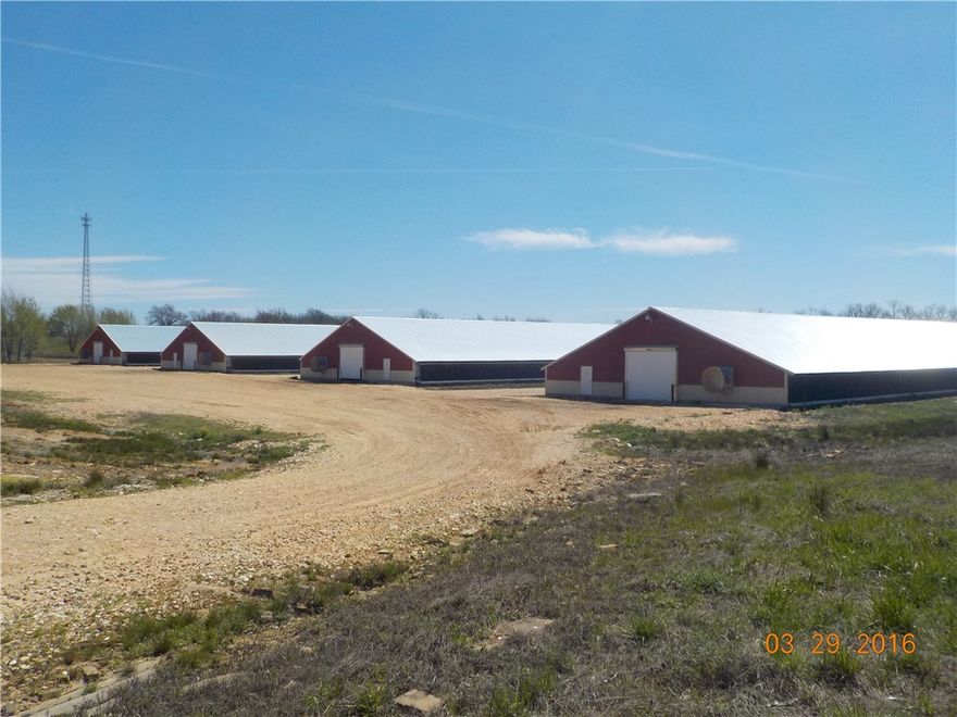 Walk-in to this brand new four house tyson broiler farm and start making money right away. Operation was built in 2014-2015. NATURAL GAS and well water with 4 storage tanks and back-up city water. Nice pasture to run some cattle for extra cash flow and old chicken house for hay storage. Cute farm house with 3 car detached garage and outbuilding with many opportunities. Room for a garden and children to play. Live the country life just minutes from town.