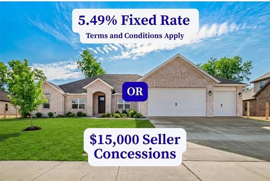 This stunning one-level home features an open floor plan with 5 bedrooms and 3.5 bathrooms. The kitchen includes double ovens, quartz countertops, and custom cabinetry with soft closed doors and drawers. The spacious primary suite offers a large walk-in closet, double vanity, and tiled shower. Beautiful finishes throughout, plus a covered patio with a fireplace for outdoor entertaining. The builder is offering $15,000 towards closing costs or a rate buydown. Preferred lender incentives available.  The estimated completion date is mid-January. Pictures are not of the actual home, but a similar plan and finish.