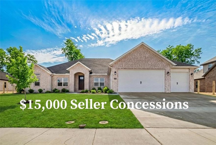 This stunning one-level home features an open floor plan with 5 bedrooms and 3.5 bathrooms. The kitchen includes double ovens, quartz countertops, and custom cabinetry with soft closed doors and drawers. The spacious primary suite offers a large walk-in closet, double vanity, and tiled shower. Beautiful finishes throughout, plus a covered patio with a fireplace for outdoor entertaining. The builder is offering $15,000 towards closing costs or a rate buydown. Preferred lender incentives available.  The estimated completion date is mid-January. Pictures are not of the actual home, but a similar plan and finish.