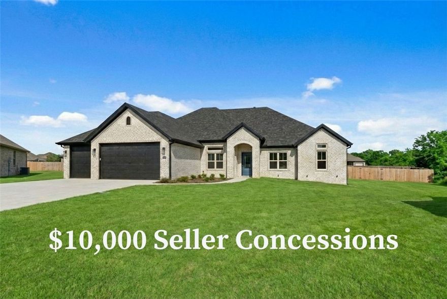 This stunning one-level home features an open floor plan with 5 bedrooms and 3.5 bathrooms. The kitchen includes double ovens, quartz countertops, and custom cabinetry with soft closed doors and drawers. The spacious primary suite offers a large walk-in closet, double vanity, and tiled shower. Beautiful finishes throughout, plus a covered patio with a fireplace for outdoor entertaining. The builder is offering $7500 towards closing costs or a rate buydown. Preferred lender incentives available. For a limited time, the builder is offering an extra $2500 towards closing costs OR a gift card to Lowes or Amazon. The estimated completion date is mid-January. Pictures are not of the actual home, but a similar plan and finish.