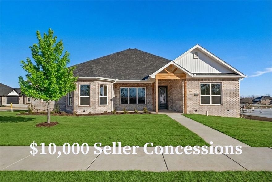 This stunning one-level home features an open floor plan with 5 bedrooms and 3.5 bathrooms. The kitchen includes double ovens, quartz countertops, and custom cabinetry with soft closed doors and drawers. The spacious primary suite offers a large walk-in closet, double vanity, and tiled shower. Beautiful finishes throughout, plus a covered patio with a fireplace for outdoor entertaining. The builder is offering $7500 towards closing costs or rate buydown, plus fence, blinds, and gutters. Preferred lender incentives as well! Estimated completion date is mid January. Pictures are not of actual home, but similar plan and finish.