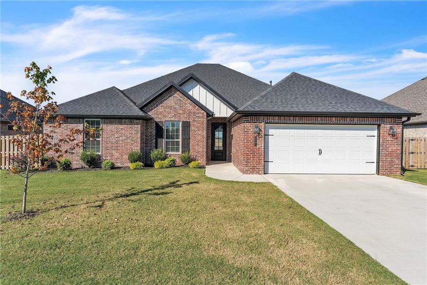 Welcome to this beautiful 2,050 sq ft home built in 2024, located in the desirable Arlington Subdivision near Pea Ridge Schools. This 4-bedroom, 2-bathroom home offers an open and functional layout designed for comfort and style. The spacious kitchen features a large pantry and a conveniently located laundry room just off the kitchen. The primary suite includes a relaxing soaker tub, separate shower, dual vanity, and a large walk-in closet. Additional highlights include luxury vinyl plank flooring throughout the main living areas, tile in the bathrooms, and carpet in the bedrooms. Enjoy outdoor living with a covered back patio and a privacy-fenced backyard, perfect for entertaining or relaxing evenings. With a two-car garage and modern finishes throughout, this home is a fantastic find and a great resale opportunity in one of Pea Ridge’s most popular neighborhoods.