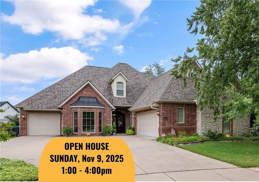 A new price AND $5000 in buyer cost incentives paid by seller.  Beautifully built home in Turnberry at The Peaks offering 4007 sq ft of quality construction and timeless finishes. Spacious rooms, tall ceilings, and an open layout create the perfect flow for everyday living & entertaining. The main level features a dedicated office, while the upstairs bonus/media room with kitchenette might easily serve as a 4th bedroom, guest suite, or game room. Custom millwork, rich hardwood floors, and upscale details reflect exceptional craftsmanship throughout. The covered patio with a wood-burning fireplace and separate dining area overlooks a private, tree-lined backyard with a 6' wood fence—ideal for relaxing or entertaining. Perfectly located in the Pinnacle / Promenade area near Rogers’  shopping, dining, and entertainment venues with numerous public, charter and private schools nearby. This home offers the flexibility, comfort, and convenience—all in one of Northwest Arkansas' most desirable neighborhoods.