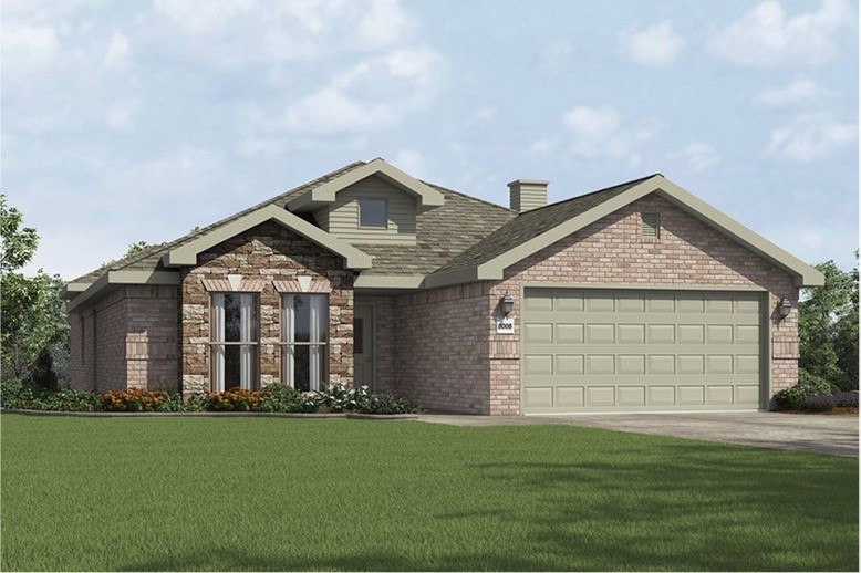 Our 1850KP Series has three bedrooms and two bathrooms with 1,860 square feet of living space. Upon entering, note 10-foot ceilings in the entry, kitchen, living area and master bedroom. The open concept design and corner fireplace in the living area allow for enhanced family time. Take pleasure in his and hers vanities in the master bathroom and a spacious walk in closet that connects to the utility room, making laundry easier.
Taxes subject to change based on new construction.