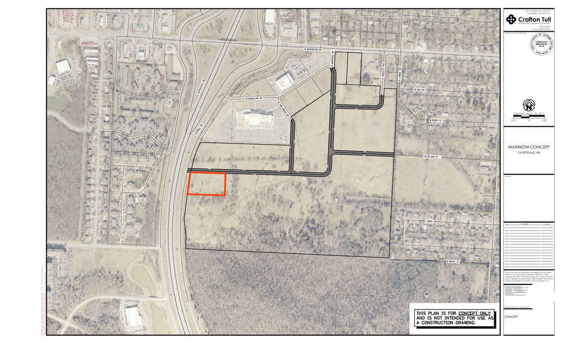 Incredible Certified Opportunity Zone property! Perfect place to locate your business in this central, easily accessible location. Photo shows streets to be put in. High visibility, hard corner property will have street frontage on Futrall Dr. and Marinoni Drive. Zoning approved for density, up to 7 stories, administrative approval. Price includes streets and water and sewer to the site. State law prohibits retail liquor (liquor stores) within 500 feet of a church, however, restaurants offering alcohol and the like, are permitted. More property is available. Owner must approve of use.