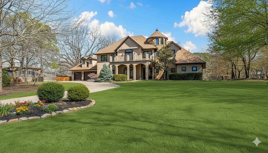 Discover 608 N Sequoyah Dr, a stunning Mediterranean-style custom home in Fayetteville, AR, brimming with luxury. Step onto elegant marble floors that guide you to a flexible dining/art room and a grand living area with vaulted ceilings and a cozy seasonal fireplace. The semi-professional kitchen boasts a Miele coffee center, speed oven, Sub-Zero Pro G 48 fridge, Blue Star commercial stove, jatoba wood-finished storage, and a walk-in pantry. Adjacent lies a family room and breakfast nook opening to a large patio with a ceiling fan and gas grill hookup. The main level offers a king-sized bedroom with a walk-in closet and a lavish bathroom featuring Grohe fixtures, Villeroy & Boch sinks, a Jacuzzi tub, and a walk-in shower. Upstairs, find four bedrooms with walk-in closets, three bathrooms with radiant floor heating, and a central bedroom with a hot steam bath. Highlights include Anderson Eagle low-E windows, soy-based insulation, and a new 2024 roof.