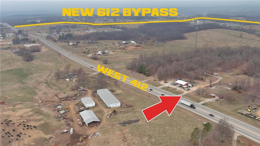 Regional location for a small price! Tontitown 412 W frontage with C-2 zoning (see support document icon). Will likely perc for flex space, small office, office warehouse or small business. No sewer for near future, but this has solid possibilities now and in the future. Located 4.95 miles West of Springdale I-49/412 intersection and less than 1 mile to future (est. completion 2027) W412/612 ARDOT extension to Rogers (12 minutes to Pinnacle Hills area/ 18 minutes to NWA Airport). ARDOT 412 traffic count is 35,000.