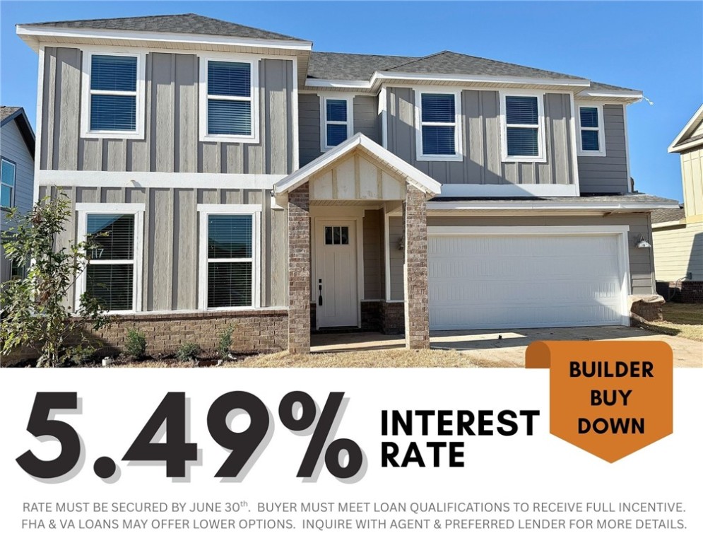 5.49% INTEREST RATE/BUILDER BUY DOWN & fence, blinds and gutters included! Discover your dream home in the sought-after Osage Hills neighborhood. Delta plan with garage on the right and North facing! 9 ft ceilings, linear electric fireplace in the living room, LVP flooring throughout the main living areas and primary bedroom, quartz countertops and more. Chef's kitchen boasting frigidaire stainless steel appliances, gas range, pantry, quartz countertops, bar pull handles, large island and gorgeous backsplash. Luxurious primary bedroom features abundant natural light, while the spa-like primary bathroom offers a walk-in shower, tub, double sinks, and spacious walk-in closets. Additional features include a study on the main level, two large secondary bedrooms upstairs and a separate laundry room. Nestled on a generous lot with covered patio that overlooks the serene sodded, fully fenced backyard. Sturdy concrete siding & brick! Model home located at 6008 SW Coywolf St- Lot 122.