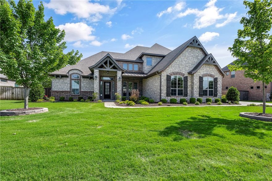 Welcome to your dream home! This stunning house in the sought-after Silo Falls subdivision is an absolute must-see. From the beautiful wood flooring and coffered ceiling to the open-concept living and kitchen area, every detail is designed to impress. Imagine cooking in the stylish kitchen with its double island, pot filler, and walk-in pantry. The breakfast nook even boasts a beverage center! Upstairs, a spacious game room awaits your entertainment needs. Need an office? We've got you covered with a built-in double desk. Outside, enjoy the extended covered patio with a cozy fireplace and a generous backyard. Safety is a priority with a storm shelter in the garage. And don't forget the convenient neighborhood walking path that leads directly to the new Elementary School. Don't miss out on this amazing opportunity – make this home yours today!