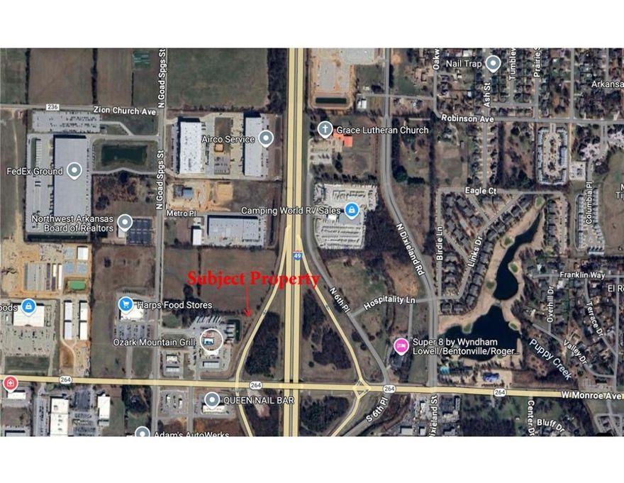 Don’t let the “landlocked” label fool you— access easement is available. This compact .32-acre parcel is a diamond-in-the-rough for savvy investors or forward thinking developers looking to capitalize on one of the fastest-growing corridors in the state. Situated on the southbound I-49 exit ramp, this commercially zoned parcel offers rare access to the high-traffic flow that fuels local commerce and long-term growth.