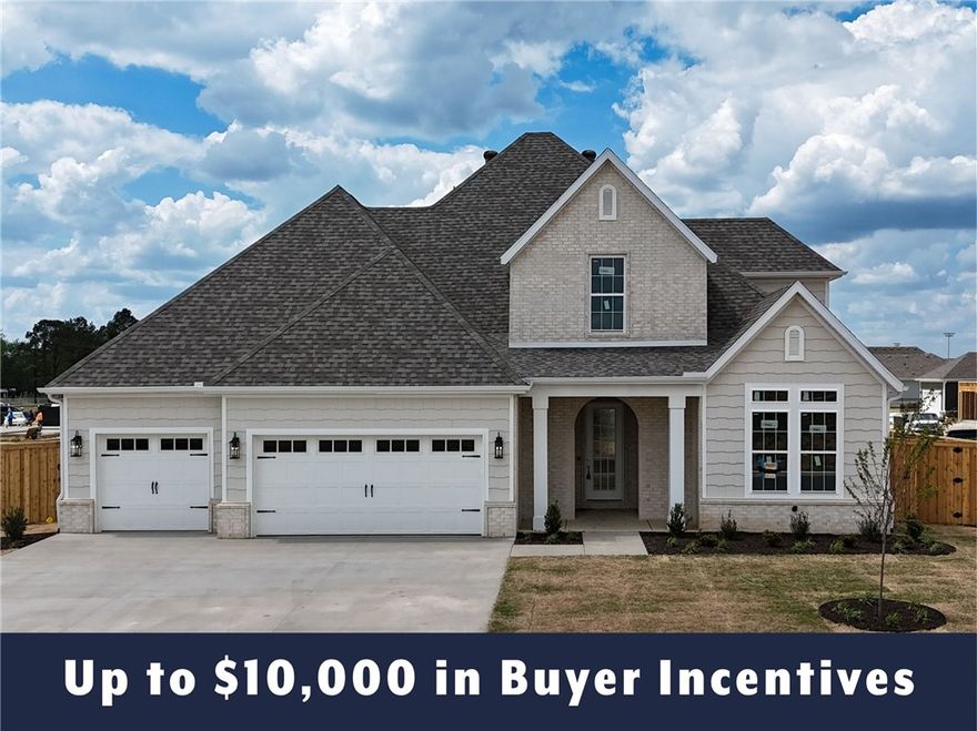 Up to $10,000 in buyer incentives available, including $6,500 from the builder and $3,500 from the preferred lender. These incentives may be used toward closing costs, prepaids, or a rate buydown. The builder portion may also be used as an appliance credit. Located in County Line Square near Shaw Family Park. The Clifton opens with a bedroom and full bathroom off the entry, then leads into an open living, kitchen, and dining area. The living room features a fireplace and windows overlooking the back patio. The kitchen includes a large island, ceiling-height cabinets, GE Profile appliances, and a pantry. Engineered hardwood runs throughout the first floor. The primary suite features a vaulted ceiling, double vanity with centered makeup vanity, walk-in shower, and walk-in closet connected to the laundry room. A mudroom leads to the 3-car garage. Upstairs offers 2 additional bedrooms and a full bathroom. Fence, blinds, and gutters are included, and a community pool and pavilion are coming soon for residents to enjoy.