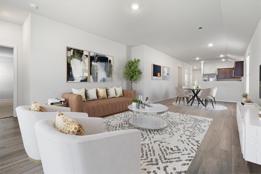 Move-In Ready! Like New! Welcome to the appealing Carlisle Plan, designed with charm & functionality in mind. This single-level home is full of curb appeal w/ its inviting covered entryway. Ideally located directly across from the community playground, this home offers both convenience & a welcoming neighborhood feel. Inside, you’ll find 3 bedrooms, 2 bathrooms, plus a versatile flex room—perfect for a home office, playroom, or hobby space. The open-concept living room flows seamlessly into the dining area and kitchen, making it easy to entertain or enjoy family time. The kitchen features abundant counter space, stainless steel appliances, and a spacious pantry. Retreat to the oversized primary suite, complete with a large walk-in closet and plenty of room to relax. Additional highlights include a convenient laundry room off the garage. This home truly has everything you need—style, comfort, and functionality—all in a great location! Washer, dryer and refrigerator in kitchen convey with acceptable offer. New roof!