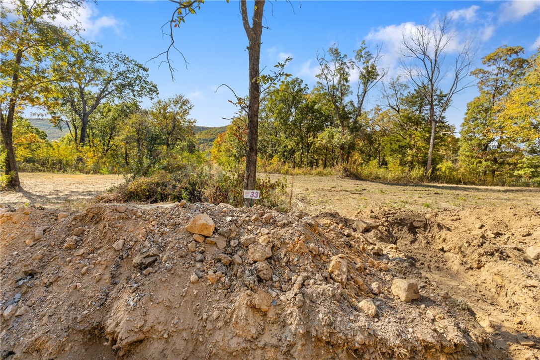 Welcome to Lot 33 (1.60 m/l ac) of Round Mountain Estates! This mostly cleared lot is large in size and lays with a gentle slope and will provide its owner beautiful views to the west and indigenous rock features you could incorporate into your home plans. Like all lots at RME, it is ready to build on! RME is a new, master planned, exclusive subdivision located 10 minutes west of Harrison, AR. The following utilities are already on site making the building process much easier for you; natural gas, fiber optic internet, electric, public water, and sewer. Interested in your family seeing the star lights instead of those city lights? RME is what you've been searching for! RME features a 350 +/- acre common area for its residents that includes a stocked fishing pond, Kissing Rock trail, natural springs to explore, Baby Canyon trail, incredible bluff lines to climb, and views for hundreds of miles that will not only take your breath away but will forever be etched in your memory! Neighborhood amenities coming soon.