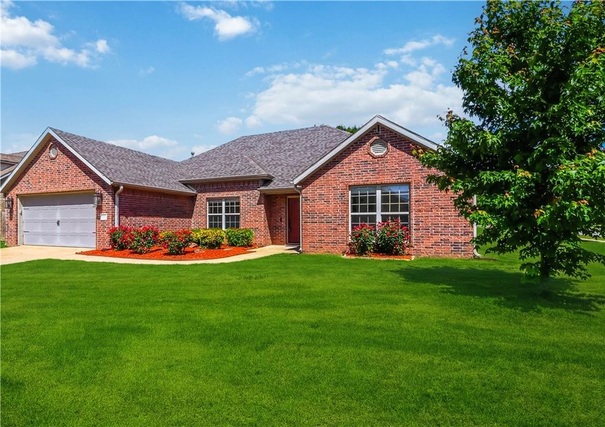 BRAND NEW ROOF, new AC evaporator coil, new hot water heater, new dishwasher, gorgeous new flooring, stunning granite countertops, stylish sinks, updated toilet, and more! Thoughtfully refreshed to deliver the feel of new construction while offering the charm and roominess of an established neighborhood with no HOA fees. Ideally located less than ten minutes from I49, Lake Wedington, and scenic nature trails. OzarksGo FIBER OPTIC internet is already installed to the exterior wall, making remote work, streaming, and staying connected effortless. Enjoy quick access to town while still embracing the outdoor lifestyle Arkansas is known for. The oversized corner lot offers mature shade trees and a peaceful backyard retreat. The beautifully remodeled kitchen features gleaming granite countertops, under cabinet lighting, an oversized sink, a fantastic double oven range, and easy access to the back porch for grilling and entertaining. Spacious primary suite includes a relaxing jacuzzi tub. Hurry! This beauty truly shines!!