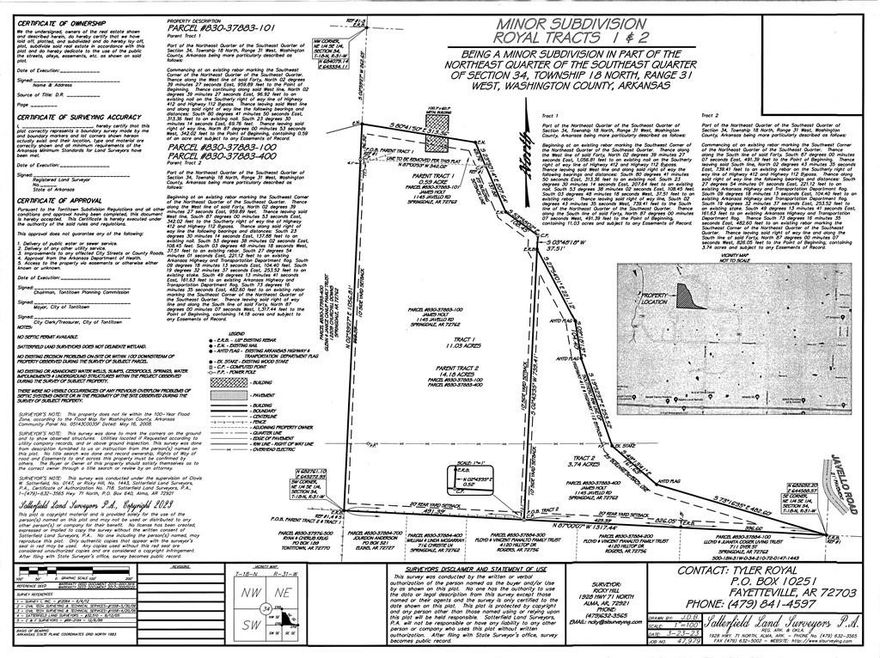 Attention contractors/ flex space developers: Well located along newest 612 bypass from 412 W minutes to I-49, Tontitown, Elm Springs, Cave Springs, Lowell, Rogers, Bentonville in minutes now under construction completion date 2027. Perfect for contractors with business in these areas. Uploaded support documents show ESI drawings for proposed flex space, small 24 unit warehouses (see attachments) possibility. New Javello Rd. being re-rerouted (under construction completed 2024) to front along properties east boundary. Old survey attached. No current survey available due to construction. Acreage total is close but not exact due to construction. Refer to MLS# 1269061 and MLS 1285946.