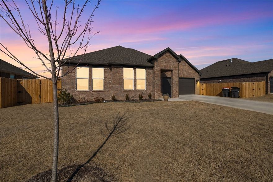 Welcome to Hylton Place! Located around walking trails, dog park, splash pad, ball fields, and tennis courts. Easy access to the Don Tyson Parkway. Kitchen is open to the living room. This kitchen offers gorgeous quartz countertops, stainless steel appliances, cozy Electric fireplace, and Luxury Vinyl plank flooring throughout! Primary bath has an oversized shower, walk in closet and dual sinks with quartz countertops. Fans in all bedrooms as well as the living room! This home exterior will have 4 sides brick! Covered patio! Tankless hot water heater!