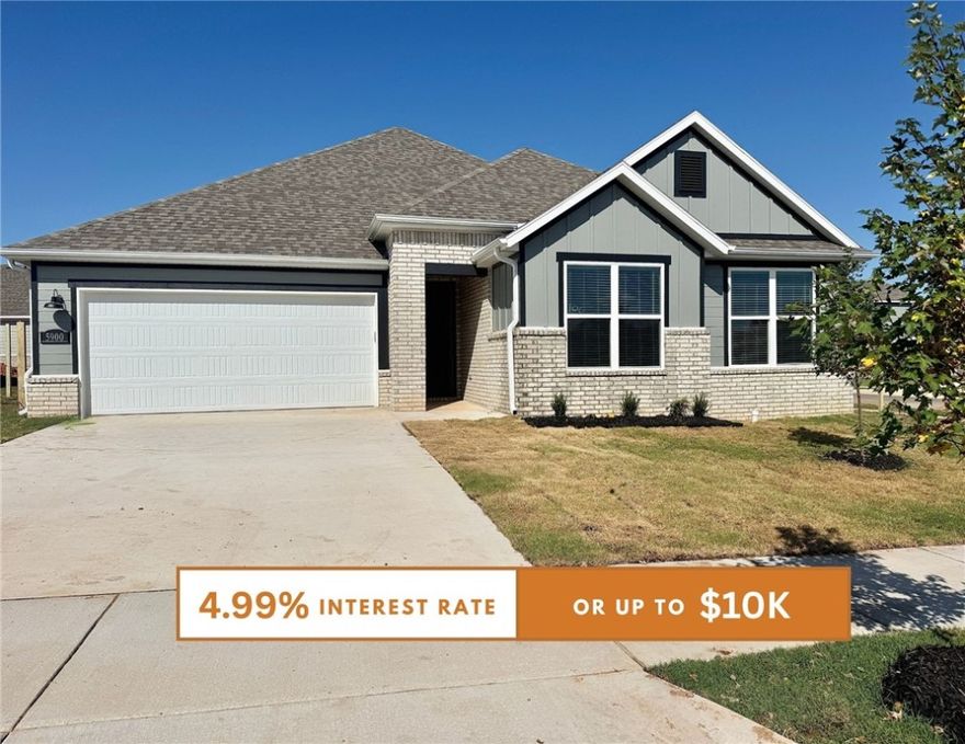 Discover your dream home in the sought-after Osage Hills neighborhood. Benton plan with garage on the left and South facing! 10 ft ceilings in the living/kitchen area, linear electric fireplace in the living, 1 level, LVP flooring throughout the main living areas and primary bedroom, quartz countertops and more. Chef's kitchen boasting frigidaire stainless steel appliances, gas range, pantry, quartz countertops, bar pull handles, large island and gorgeous backsplash. Luxurious primary bedroom features abundant natural light, while the spa-like primary bathroom offers a walk-in shower, double sinks, and spacious walk-in closets. Additional features include three large secondary bedrooms and a separate laundry room. Nestled on a generous lot with covered patio that overlooks the serene sodded, fully fenced backyard. Model home located at 6008 SW Coywolf St- Lot 122.