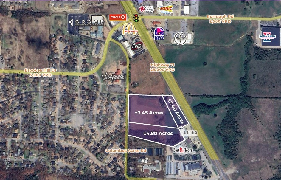 Approximately 560 linear feet of frontage on Hwy 71. Prime location with high visibility.