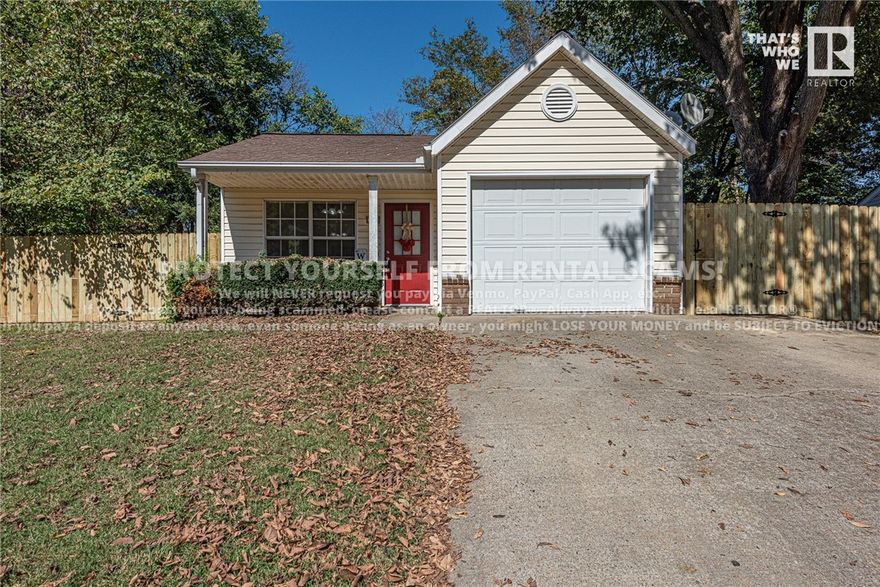 COMING SOON!! Available approx. 10/24/25. Furniture not included. Don't miss out on this charming 2
bedroom, 2 bathroom home conveniently located near trails, parks, a dog park, eateries, and a short drive
to the University of Arkansas! Head inside to find brand new LVP flooring throughout the main living
areas. The kitchen features ample cabinet space, a designated eat-in dining area, and tile flooring. Enjoy
outdoor living in the large backyard, perfect for entertaining & relaxing. **Tenant is responsible for all
utilities and lawn care/maintenance.