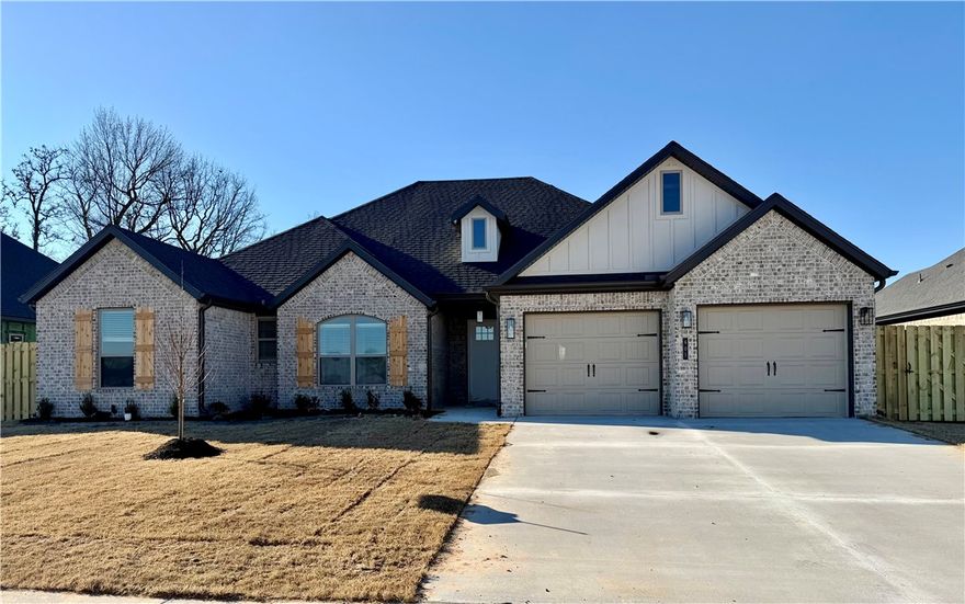 Welcome home to the Aspen plan in Hillcrest—an inviting 1-story home offering 2,141 sq ft of thoughtfully designed living space and a 2-car garage. Enjoy the calm, serene feel of this community while staying just minutes from Rogers schools, I-49, and all the best destinations in Northwest Arkansas.Step inside to an airy open-concept layout that seamlessly connects the living, dining, and kitchen areas—perfect for everyday living and easy entertaining. Soaring 10’+ ceilings throughout enhance the sense of space and light. The private primary suite is a true retreat, featuring a spacious bathroom, a large walk-in closet, and a convenient pass-through to the utility/mud room with direct access to the garage.Outside, relax on the back patio already plumbed for gas. A privacy fence, gutters, and blinds are all included, adding comfort and value from day one. Check out all available homes in Hillcrest every Sunday from 1-4PM.