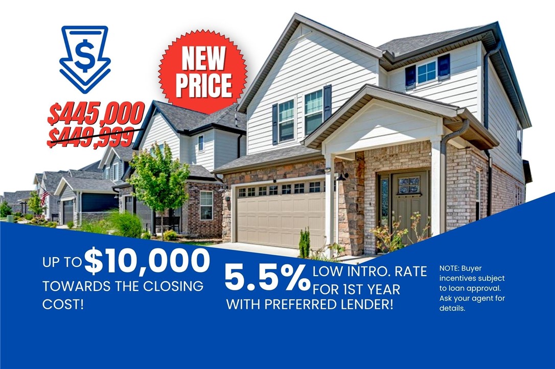 Summer Savings: Price Reduced + $5K Towards Your Closing Costs!+ Qualify for a low introductory 5.5% rate for first year with preferred lender! Don't Miss Out! Up for sale is a well-designed 4-bedroom, 2.5-bath home with a 2-car garage in the sought-after Glen Arbor neighborhood. Minutes from Walmart HQ, parks, trails, schools, and hospitals, this home offers comfort, style, and convenience. A warm entryway leads to a cozy living area with a fireplace and an open layout flowing into the kitchen, which features an island with pendant lights, bar seating, and ample cabinet space. The dining area is bright and inviting. Upstairs, all bedrooms offer privacy, including a spacious primary suite with a walk-in closet and a luxurious en-suite with dual shower heads, large walk-in shower, jacuzzi tub, and upgraded tile. Bonus: laundry room with utility sink and storage. Glen Arbor includes a dog park, pickleball & bocce courts, pavilion, and lawn care.