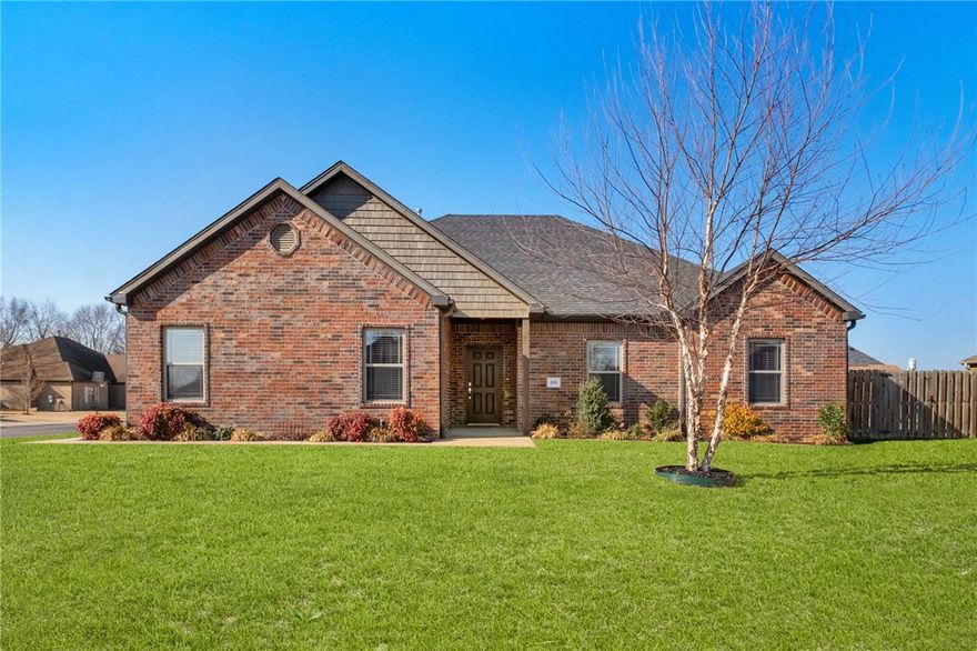 Immaculate  1 level Brick home on desirable corner lot w side load garage in Battlefield Estates., Iron fencing on south side with extra large gate for mowers, wood privacy fence bordering neighbors.. Large custom built on site storage building 12x 20 with window, double doors, and entry ramp;  raised garden bed on north side of home. Gorgeous wood flooring throughout living space, ceramic tile in wet areas, carpet in bedrooms. Granite counter tops with stainless steel appliances, gas Range. Large eat in kitchen, w pass through window opening into Living room. Elevated ceilings and crown molding throughout. Huge over sized master bedroom 16.5x 14.5, tre-ceilings with ceiling fan. Large walk in tiled shower, separate whirlpool tub, double vanity, 2 master closets. Increased parking spaces to 3 in width with new cement pad. Covered porch and patio to enjoy this sidewalk lined neighborhood and landscaped lot.