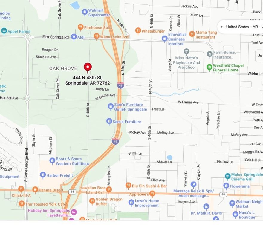 Springdale Flex Space: 2,400 SF Office + 2,400 SF Warehouse | C-2, 
Versatile 4,800± SF flex space just off Exit 73 on Hwy 49, centrally located in NWA. Includes ~2,400 SF office/storage plus ~2,400 SF warehouse with roll-up doors, major frontage on N 48th St leading toward the Walmart Supercenter on Elm St. $3,000/month NNN.

Lease Rate: $3000/month NNN (Triple Net), Total Size: ~4,800 SF (approx.)
Office/Storage: ~2,400 SF,Warehouse: ~2,400 SF, Roll-Up Doors for easy loading/unloading
Major Road Frontage on N 48th St (visibility + signage potential), Access: Right off Hwy 49 / Exit 73
Central to the NWA metro (quick access to Springdale/Fayetteville/Rogers/Bentonville)
Zoning: C-2 Commercial (broad range of uses—tenant to verify)