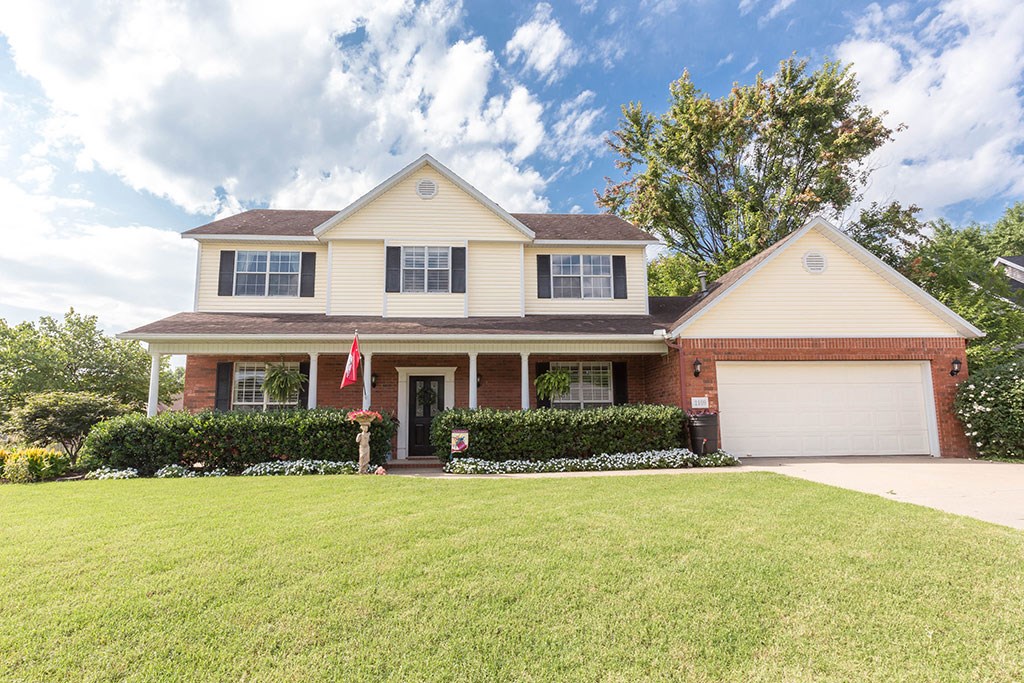 High ceilings, updated kitchen, windows that bring in lots of natural light & custom plantation shutters. Hardwoods & title downstairs. Updated master bathroom, large shower with rain head faucet. French doors lead to the den/LR. Re-tiled fireplace downstairs, also use formal LR as office. Custom built-ins/bookshelves. New light fixtures/covers. New door knobs. New paint trim/crown. Private backyard w landscaping/maple tree. Pergola over patio, Close to I-49 On-ramp, trail system, gulley park and more!
