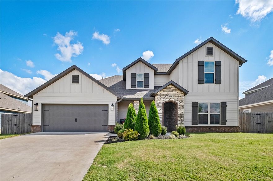 Welcome to this absolutely gorgeous, move in ready home, in a family-friendly neighborhood with lots of kids that your family will love. As you open your new front door you will immediately fall in love with this home. The large living room features wood floors, a cozy fireplace and a back wall of windows beaming in lots of natural light. The living room flows to the open kitchen and dining area showcasing a modern color design splashed on the cabinets, magnificent quartz counter tops, entertainment bar, stainless appliances, including a fridge, and a gigantic pantry for all the snacks and appliance storage. Primary bedroom on main floor with ensuite highlighting dual vanities, soaker tub and tile shower with a big walk-in-closet. Laundry room, guest bath, under stairs storage and an epoxy floored garage on main level. Upstairs adds three more generous bedrooms for the kids, their own bathroom and floored attic space. Relax under the covered back porch while the kids and dogs play in the big, flat, fenced backyard.